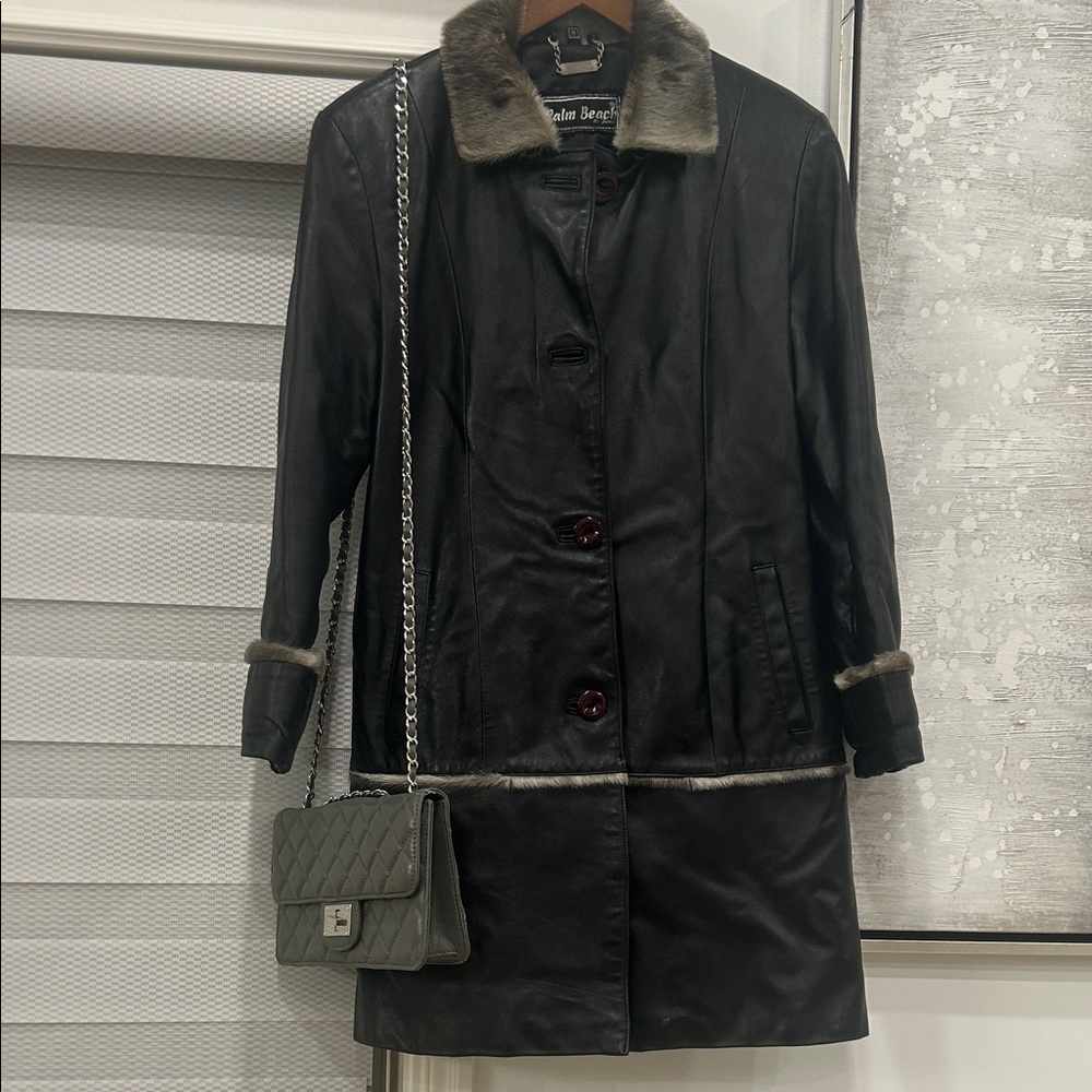 Palm Beach Boutique Black Leather Jacket with Gray Faux Fur